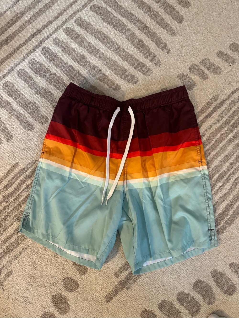 Men's Multi-Stripe Swim Shorts - Blue/Maroon